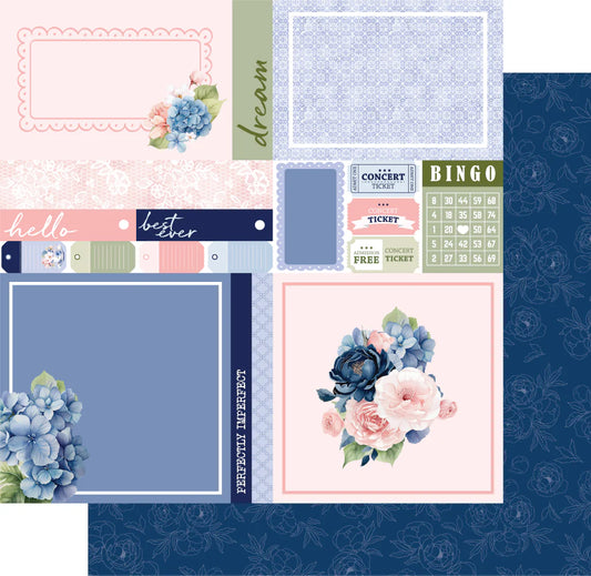 Uniquely Creative 12x12 Double Sided Paper - Indigo Bloom- Bloom Paper