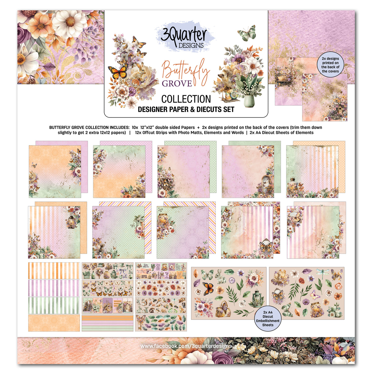 3Quarter Designs Designer Paper & Diecuts Set- Butterfly Grove