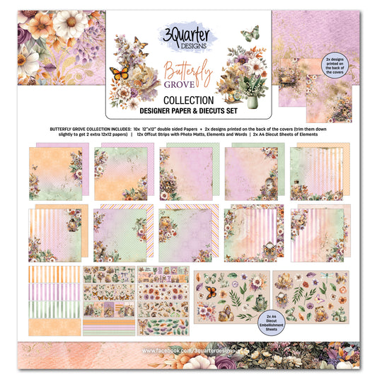 3Quarter Designs Designer Paper & Diecuts Set- Butterfly Grove