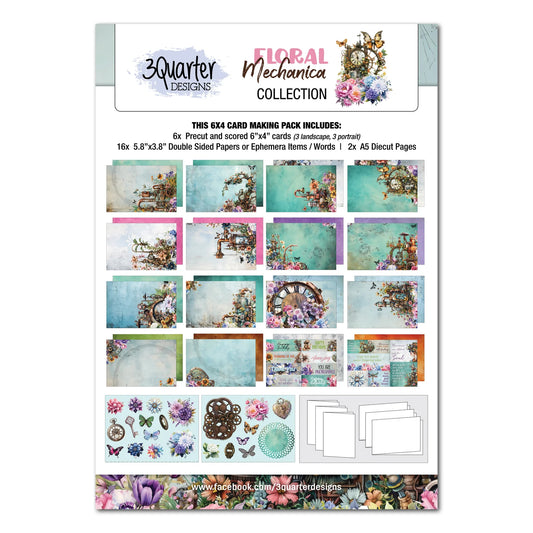 3Quarter Designs 6x4 Card Making Pack - Floral Mechanica
