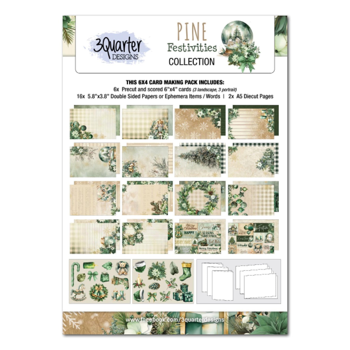 3Quarter Designs 6x4 Card Making Pack - Pine Festivities