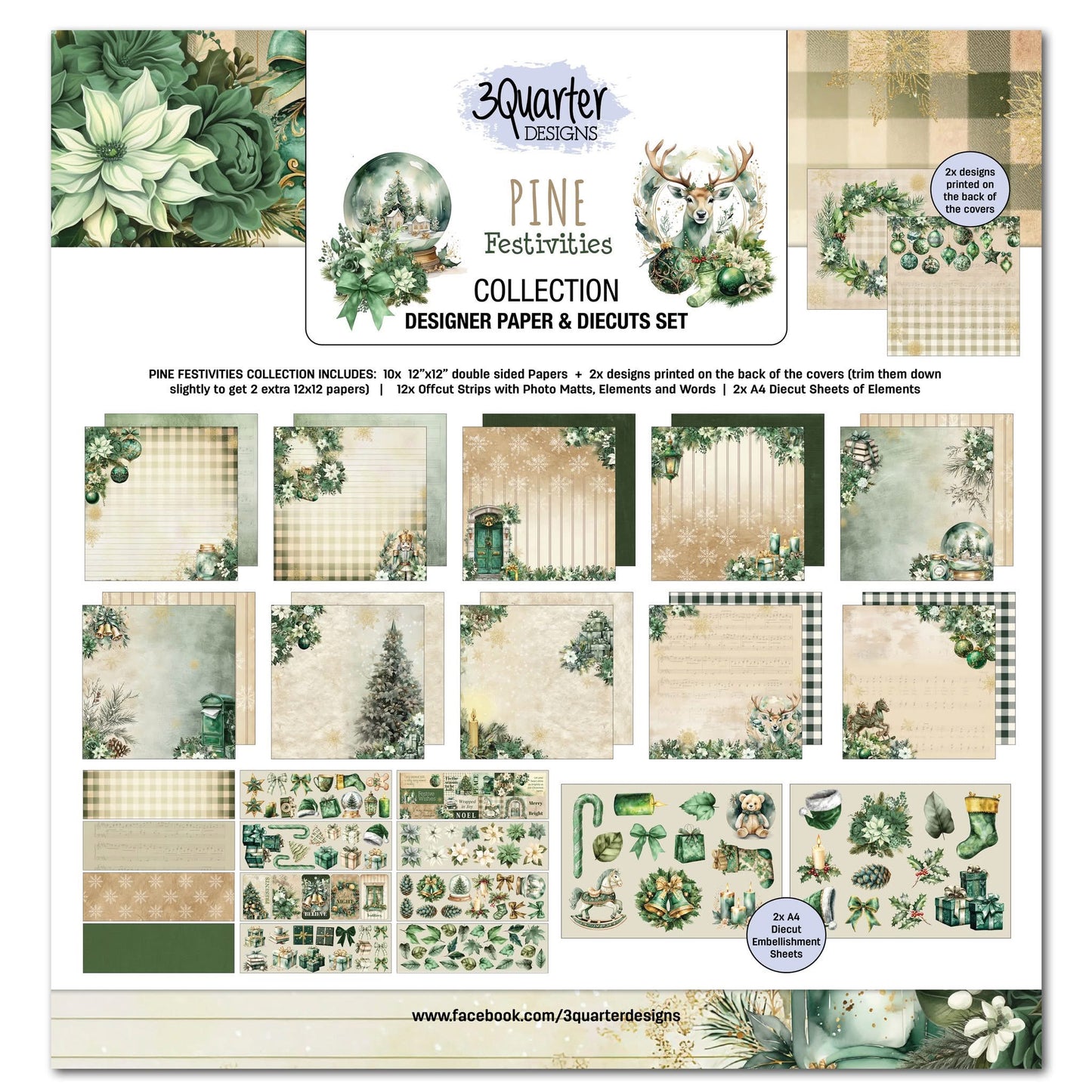 3Quarter Designs Designer Paper & Diecuts Set- Pine Festivities