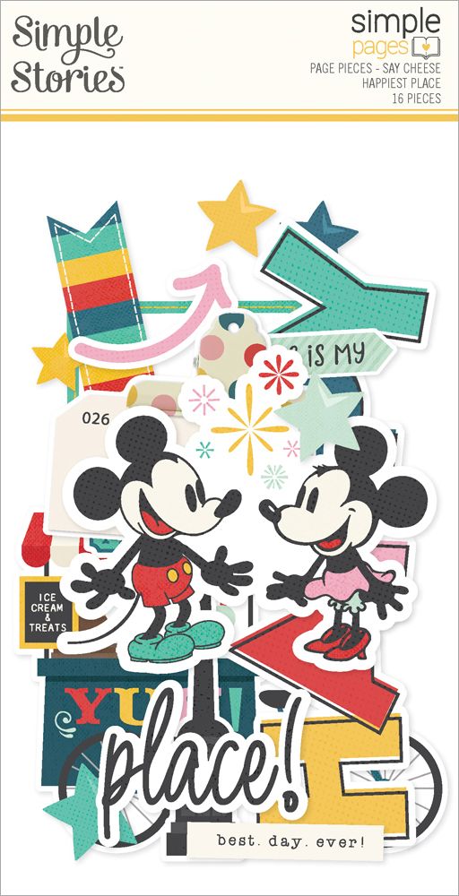 Simple Stories- Simple Pages- Page Pieces- Say Cheese Happiest Place 16pcs