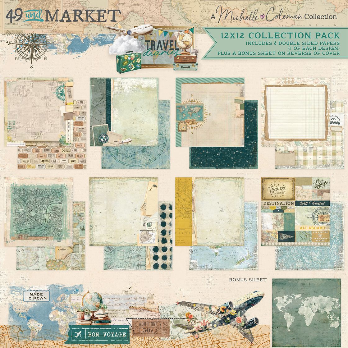 49 and Market 12x12 Double Sided Paper Pack - Travel Diaries