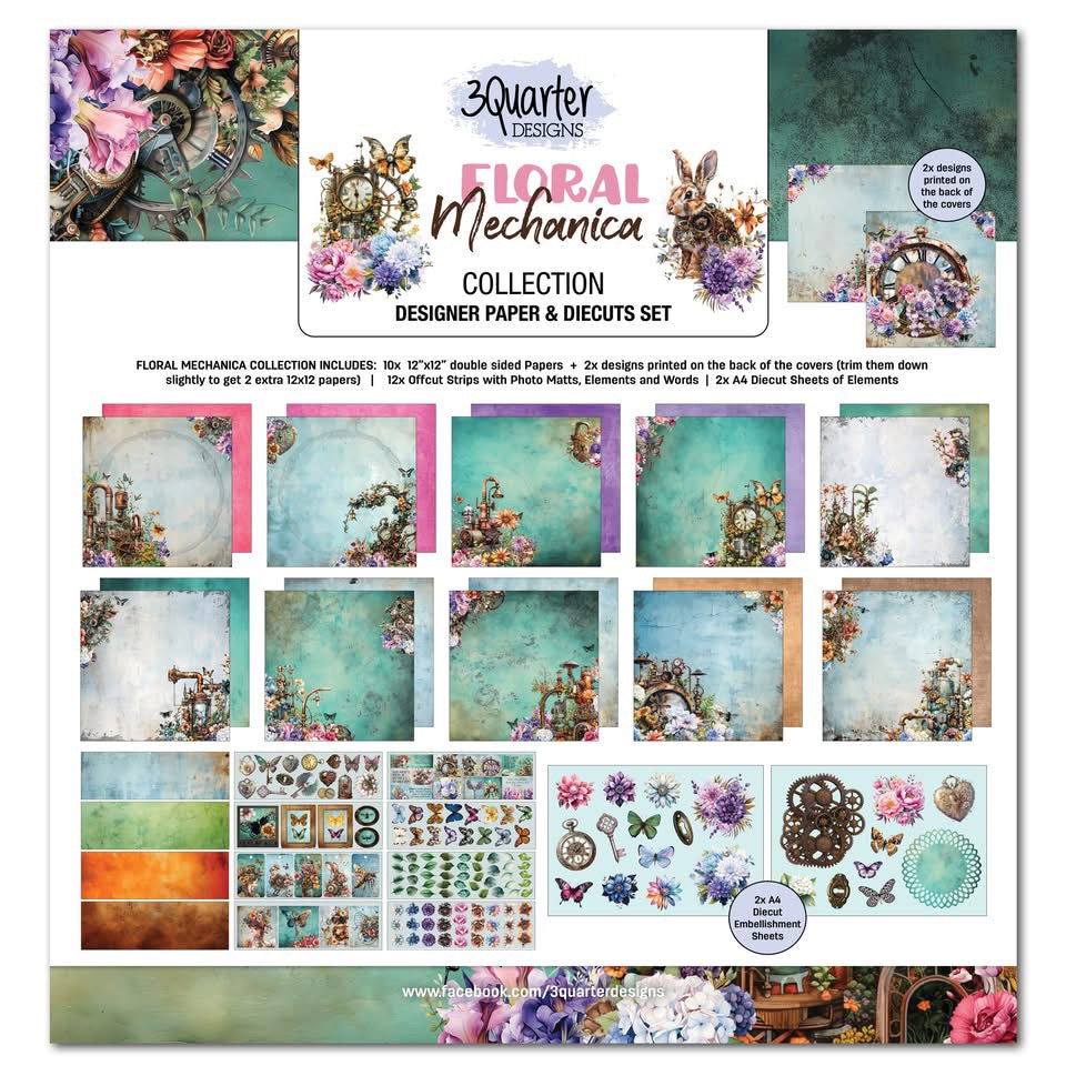 3Quarter Designs Designer Paper & Diecuts Set- Floral Mechanica