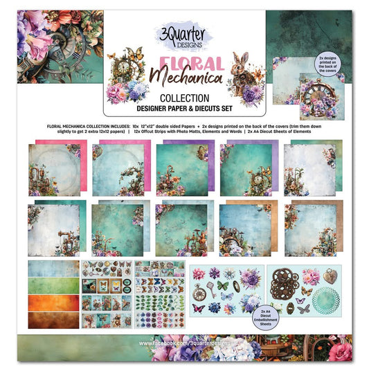 3Quarter Designs Designer Paper & Diecuts Set- Floral Mechanica