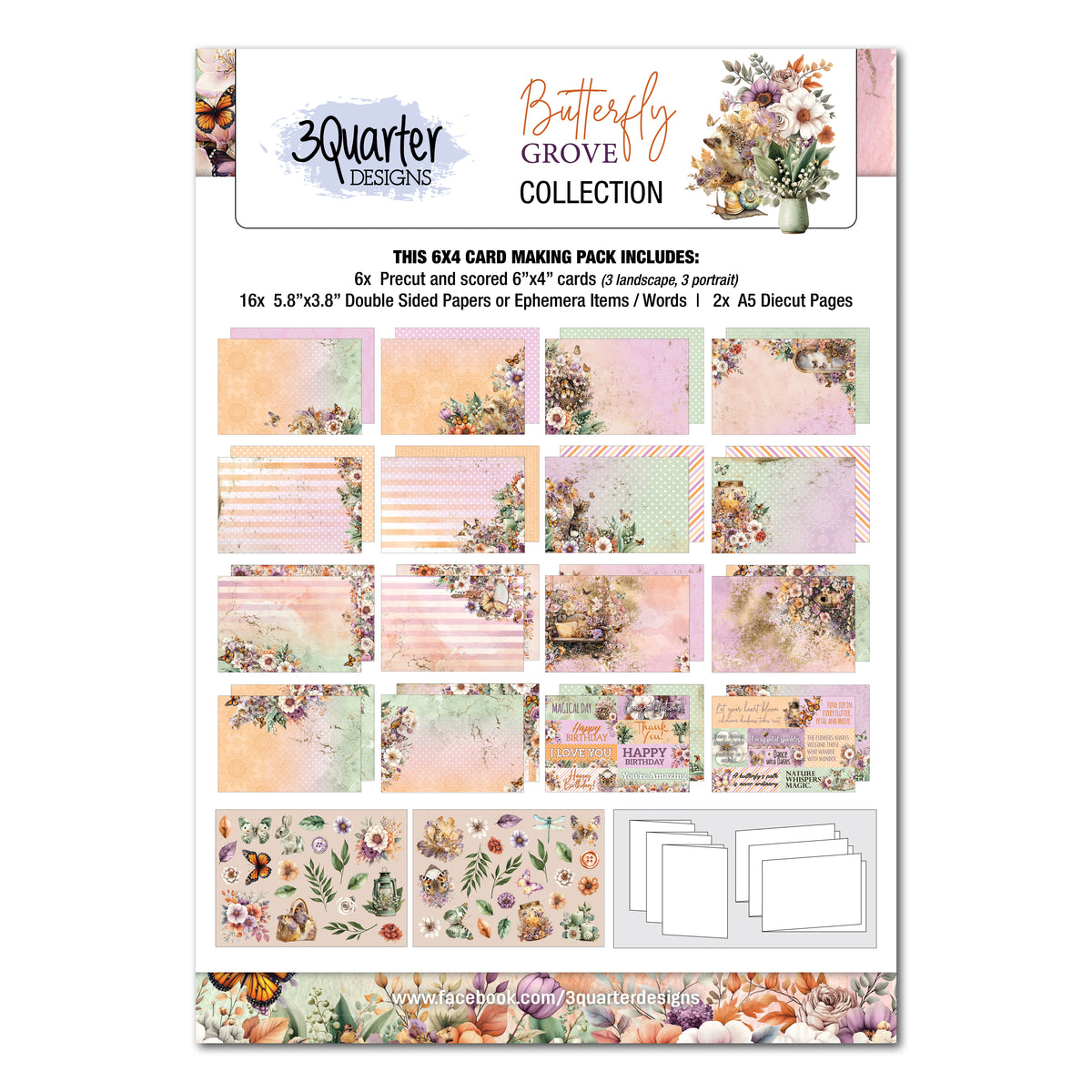 3Quarter Designs 6x4 Card Making Pack- Butterfly Grove
