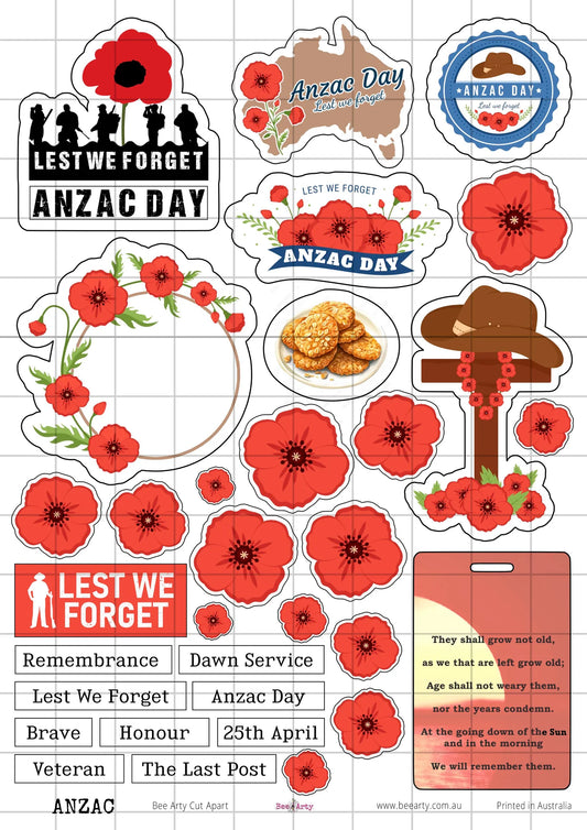 Bee Arty A4 Cut Apart Sheet - Anzac