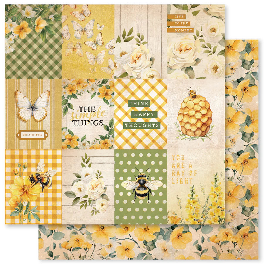 Paper Rose Studio 12x12 Double Sided Paper - Bees & Butterflies- Sheet C