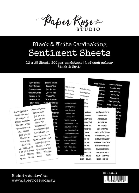 Paper Rose Studio A5 Black & White Cardmaking -Sentiment Sheets