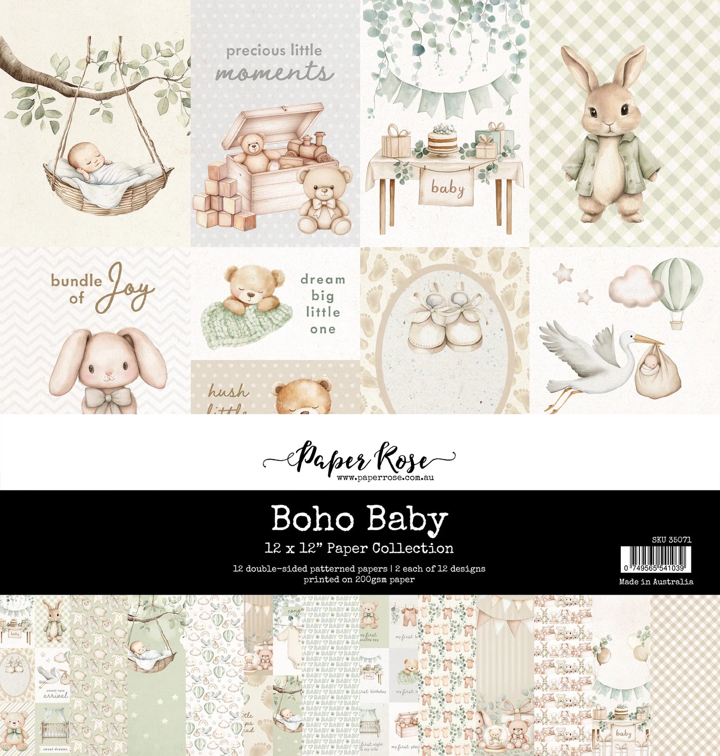 Paper Rose Studio 12x12 Double Sided Paper Pack- Boho Baby