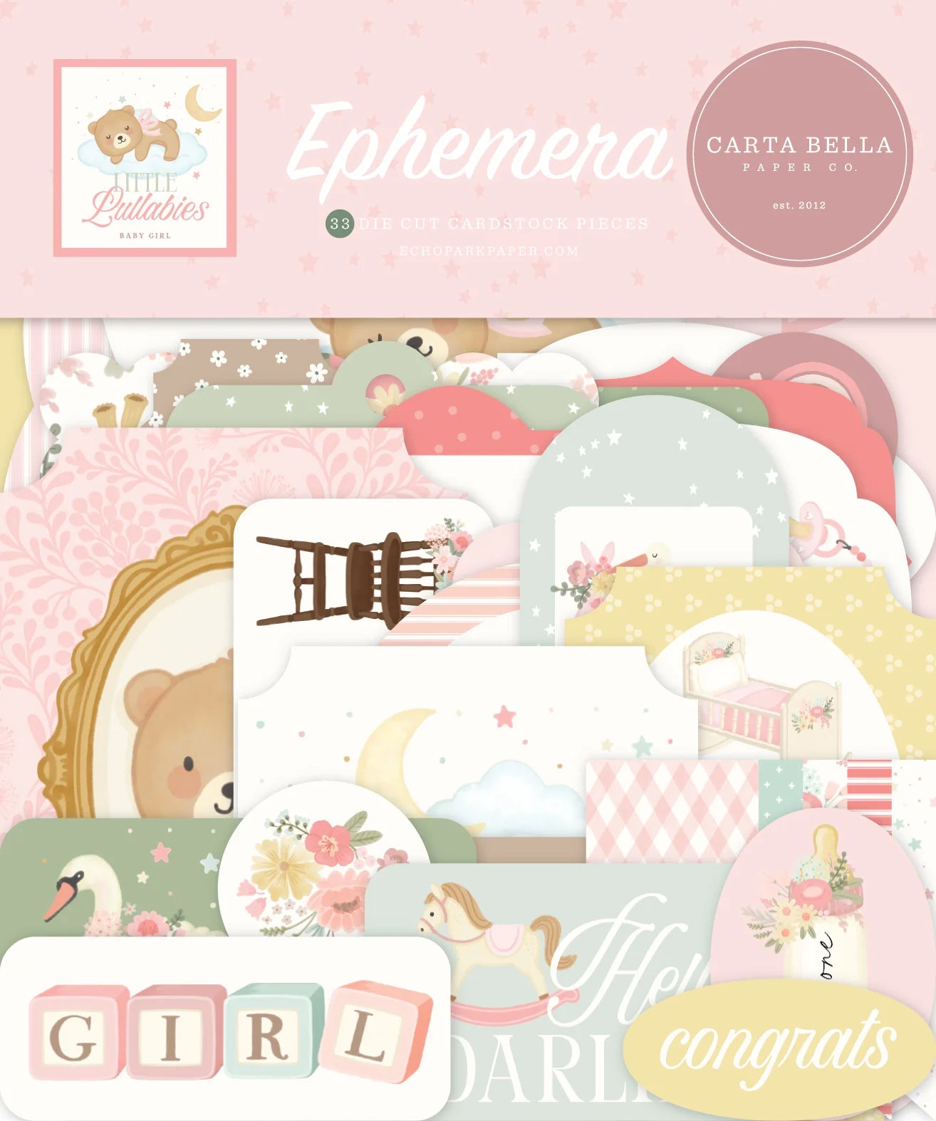 Carta Bella Ephemera Pack - Little Lullabies Baby Girl - 33 pcs