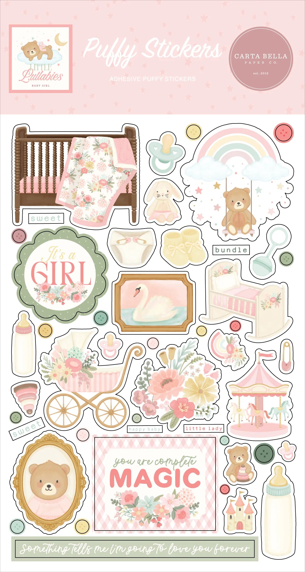 Carta Bella Puffy Stickers- Little Lullabies Baby Girl