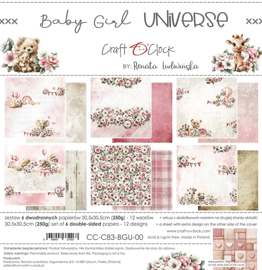 Craft O'Clock 12x12 Double Sided Paper Pack - Baby Girl Universe