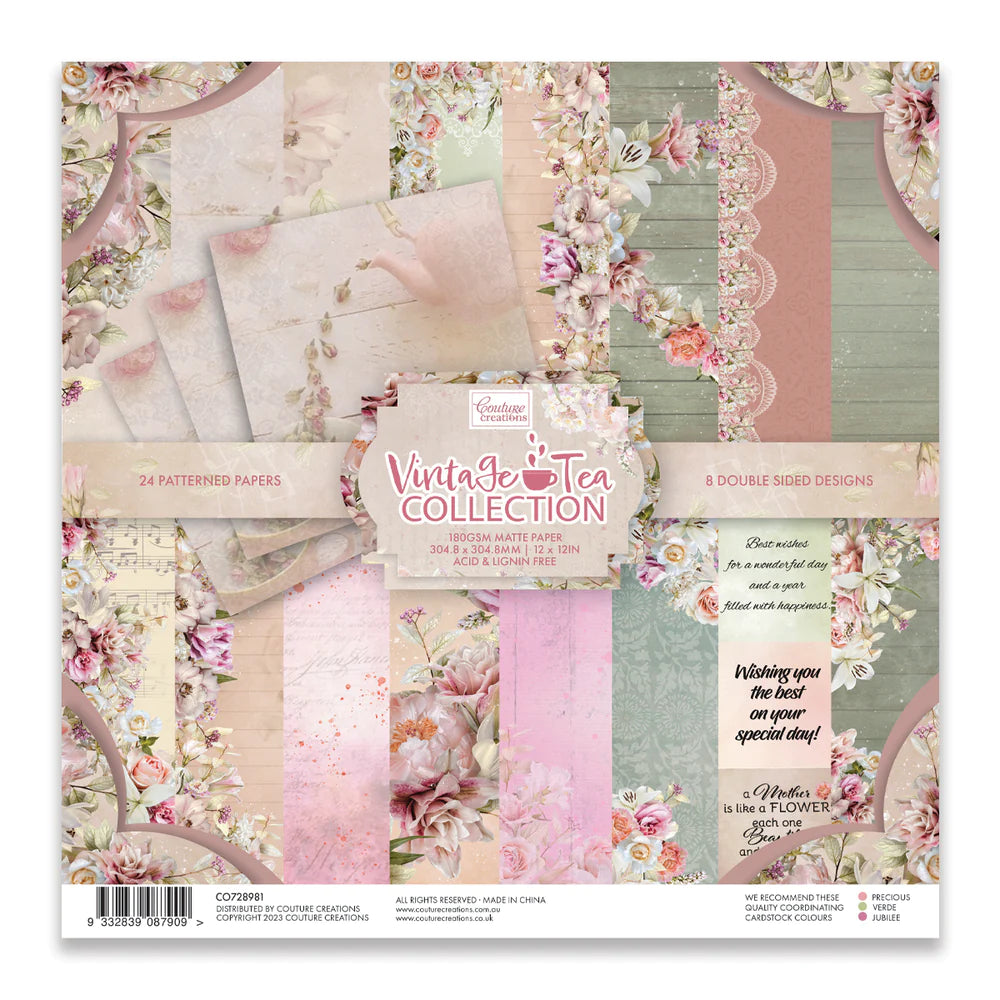 Couture Creations 12x12 Double Sided Paper Pack - Vintage Tea Collection
