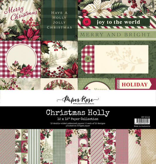 Paper Rose Studio 12x12 Double Sided Paper- Christmas Holly