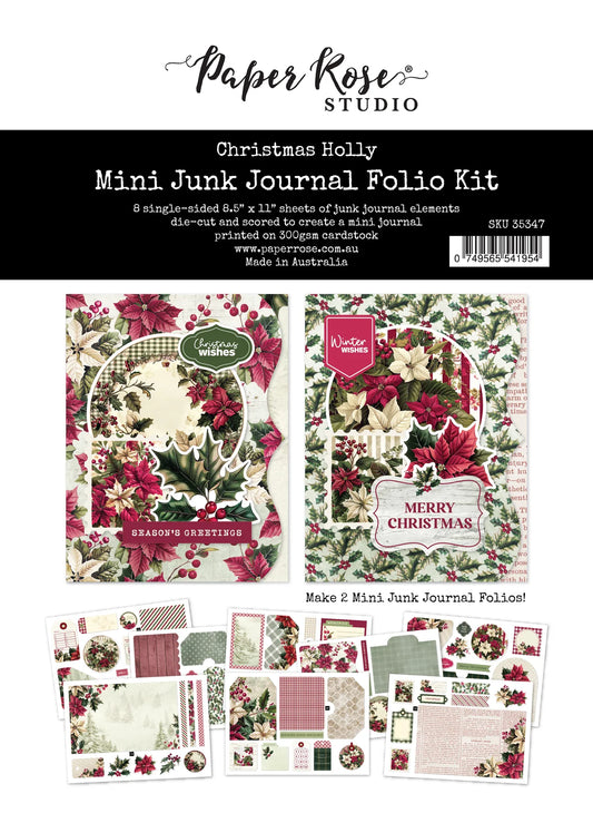 Paper Rose Studio Mini Junk Journal Folio Kit - Christmas Holly