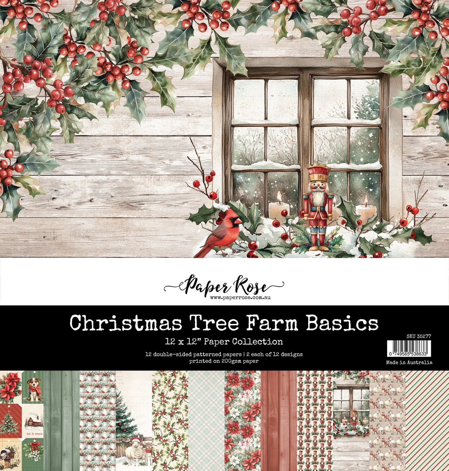Paper Rose Studio 12x12 Double Sided Paper Pack - Christmas Tree Farm Basics