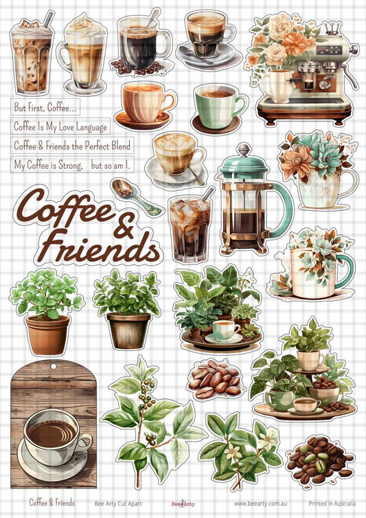 Bee Arty A4 Cut Apart Sheet - Coffee & Friends