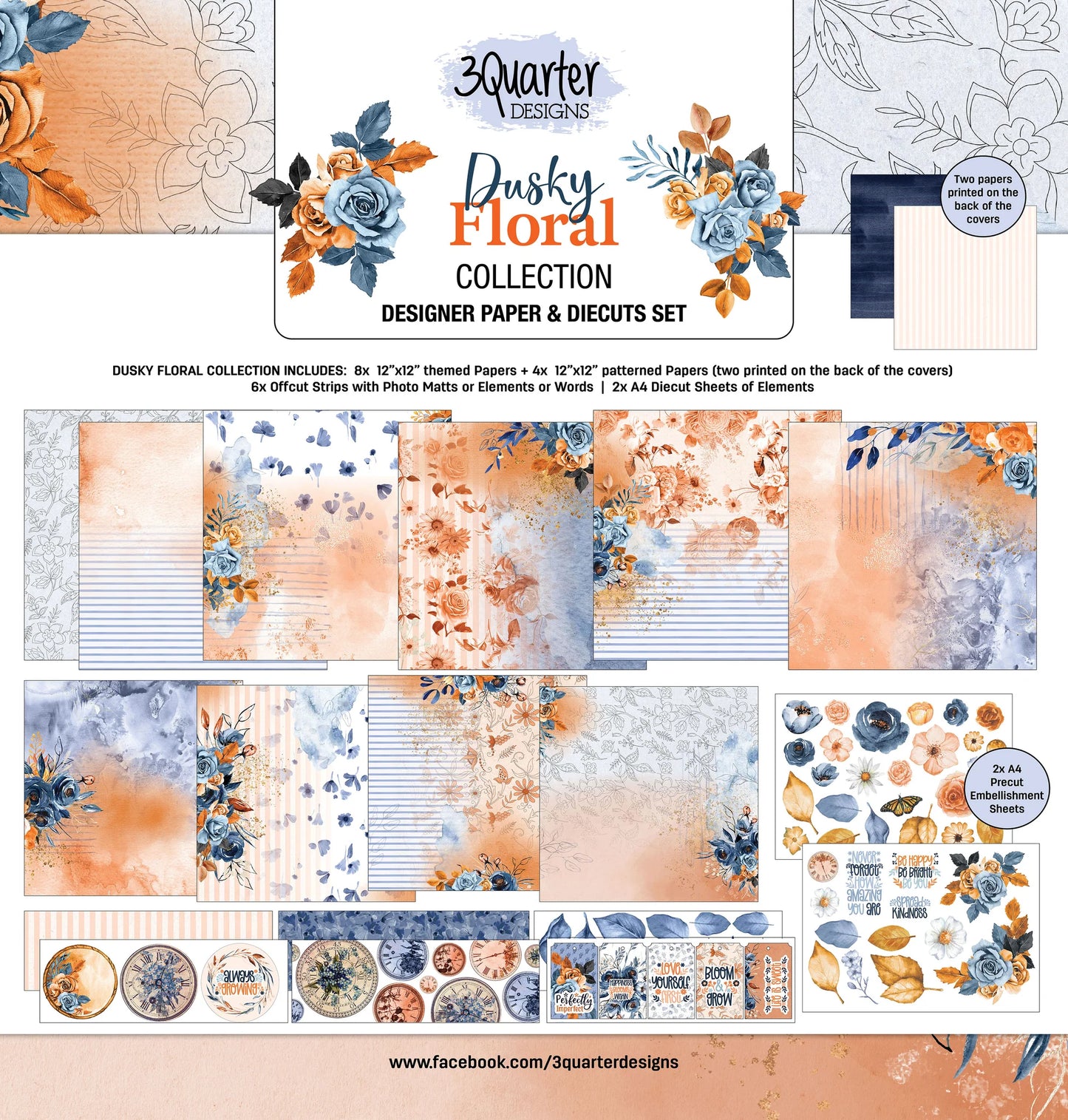 3Quarter Designs Paper & Chipboard Collections - Dusky Floral