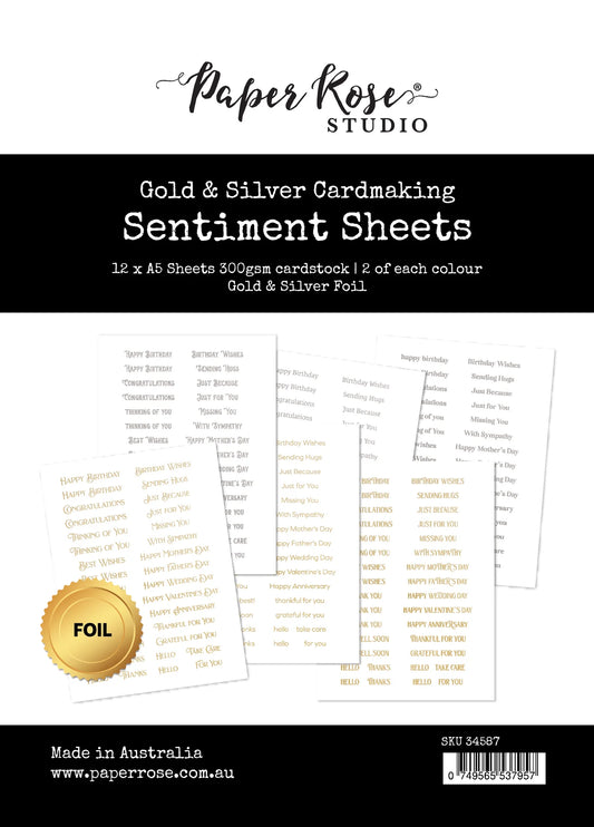 Paper Rose Studio Sentiment Sheets- Gold & Silver Cardmaking
