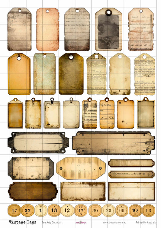 Bee Arty A4 Cut Apart Sheet- Vintage Tags