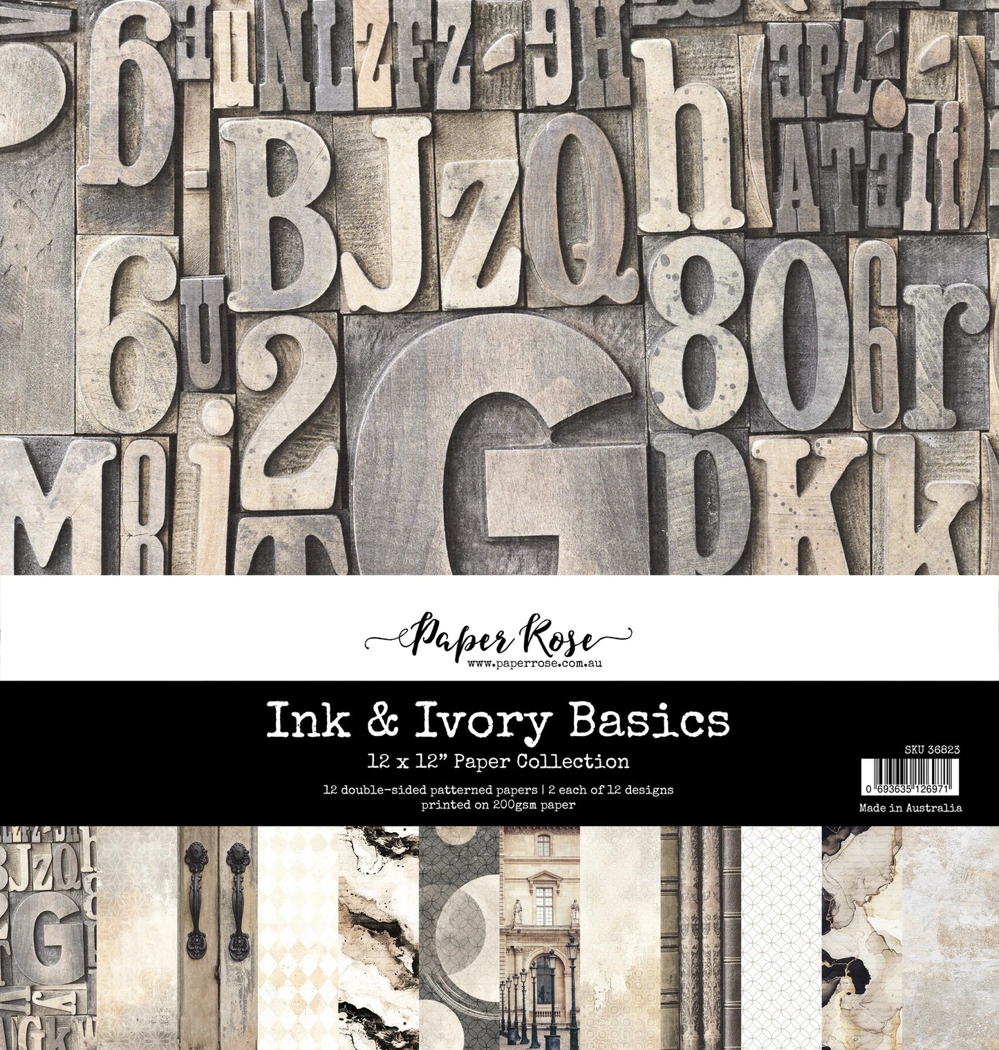 Paper Rose Studio 12x12 Double Sided Paper- Ink and Ivory Basics