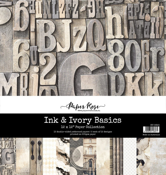 Paper Rose Studio 12x12 Double Sided Paper- Ink and Ivory Basics