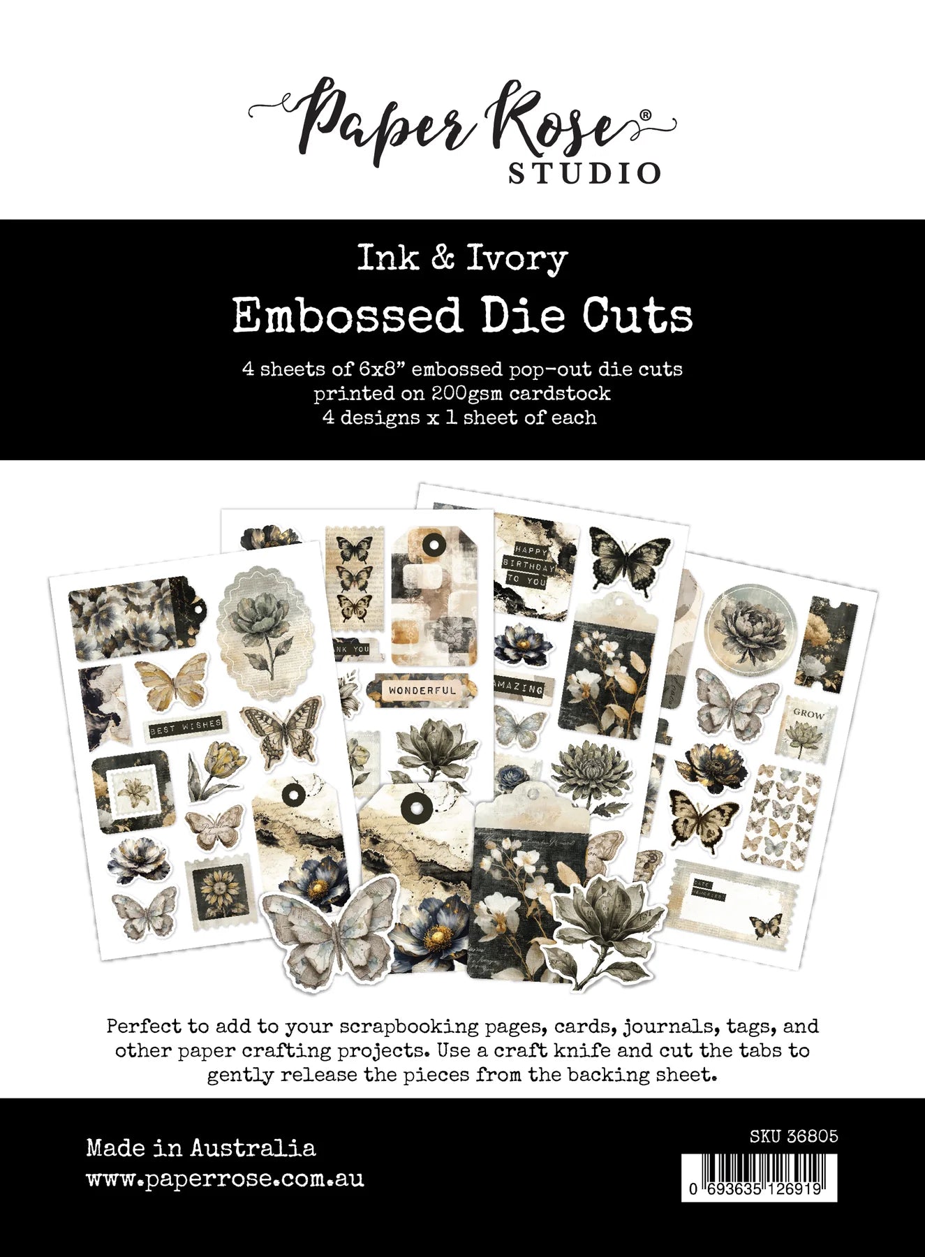 Paper Rose Studio Embossed Die Cuts- Ink & Ivory