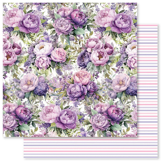 Paper Rose Studio 12x12 Double Sided Paper - Lavender & Roses - E
