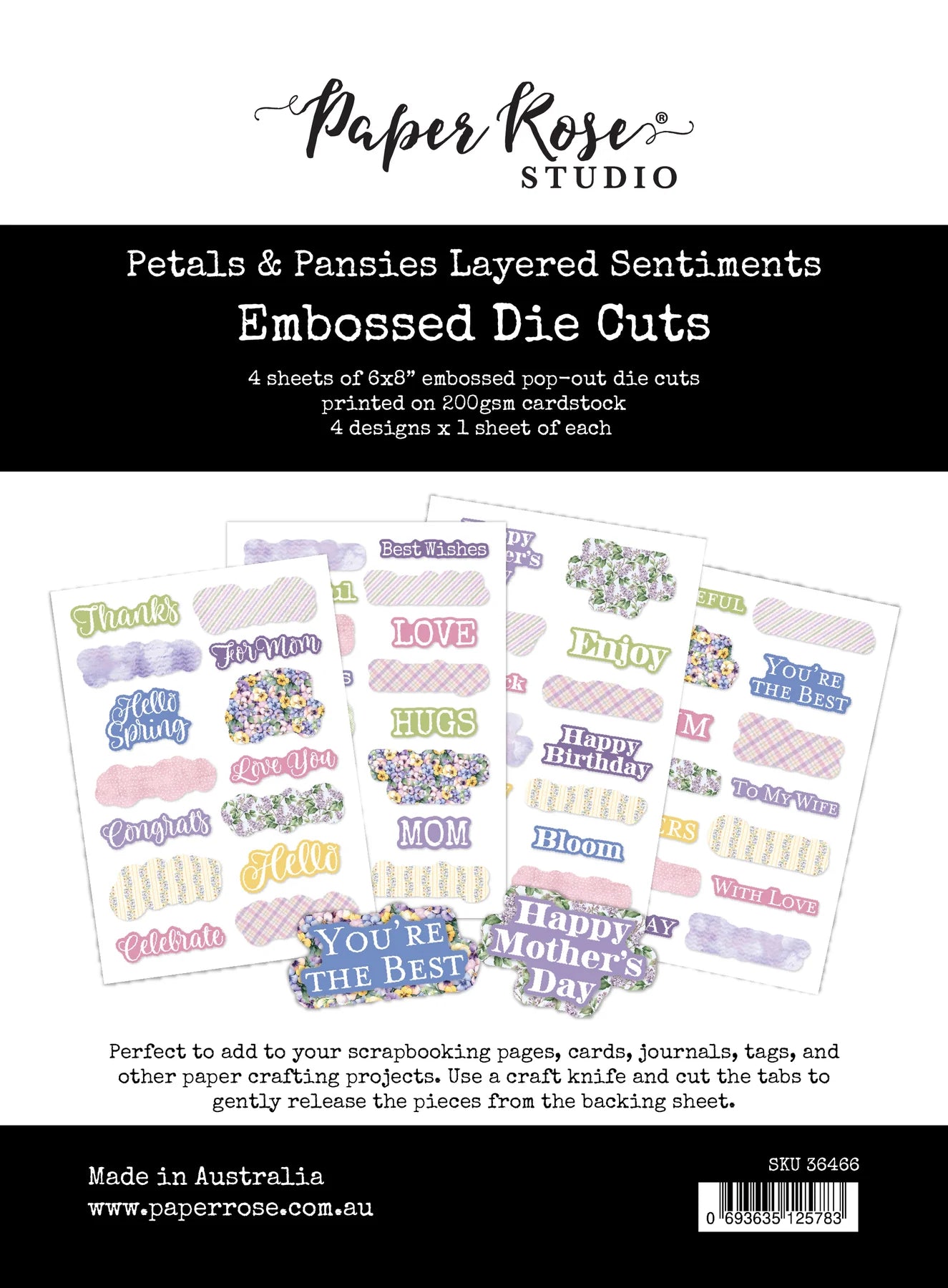 Paper Rose Studio Embossed Die Cuts- Petals & Pansies Layered Sentiments