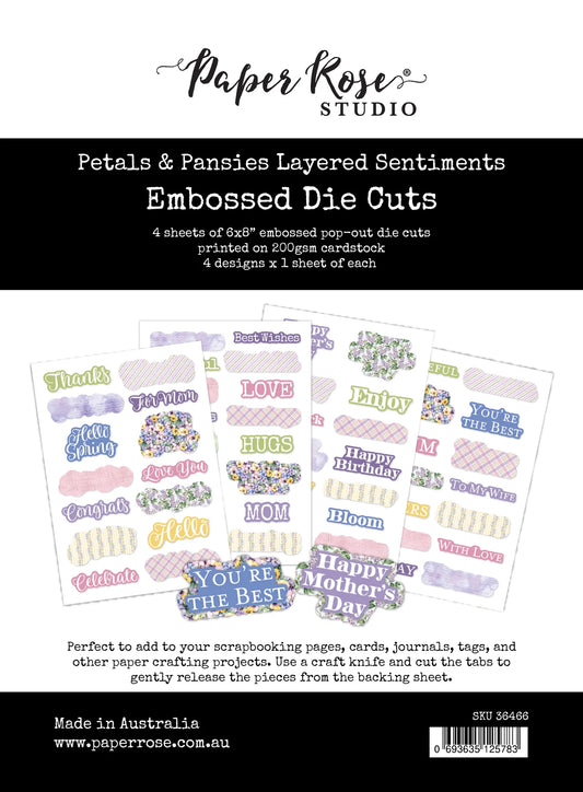 Paper Rose Studio Embossed Die Cuts- Petals & Pansies Layered Sentiments