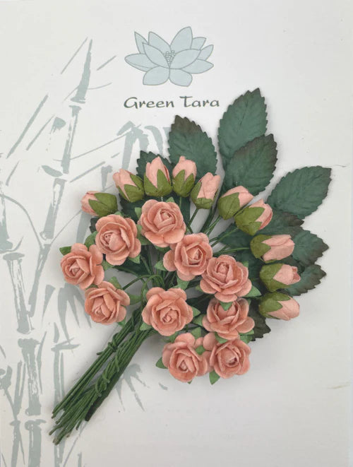 Green Tara Flowers- Rose and Rosebud Pack- Peach