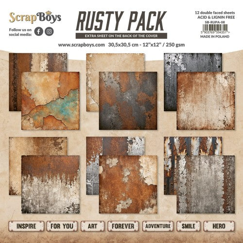 ScrapBoys 12x12 Double Sided Paper Pack - Rusty Pack