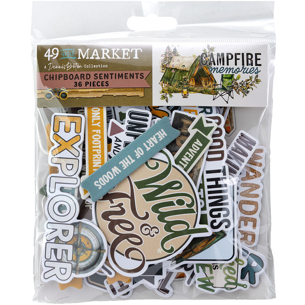 49 and Market Embellishments- Chipboard Sentiments- Campfire Memories