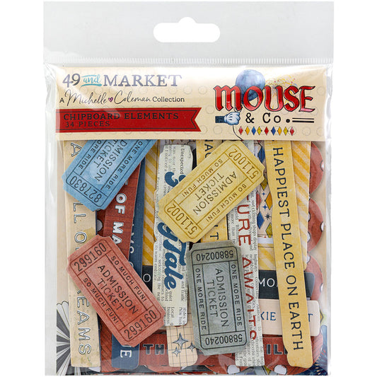49 and Market Chipboard Elements- Mouse & Co 34 pcs