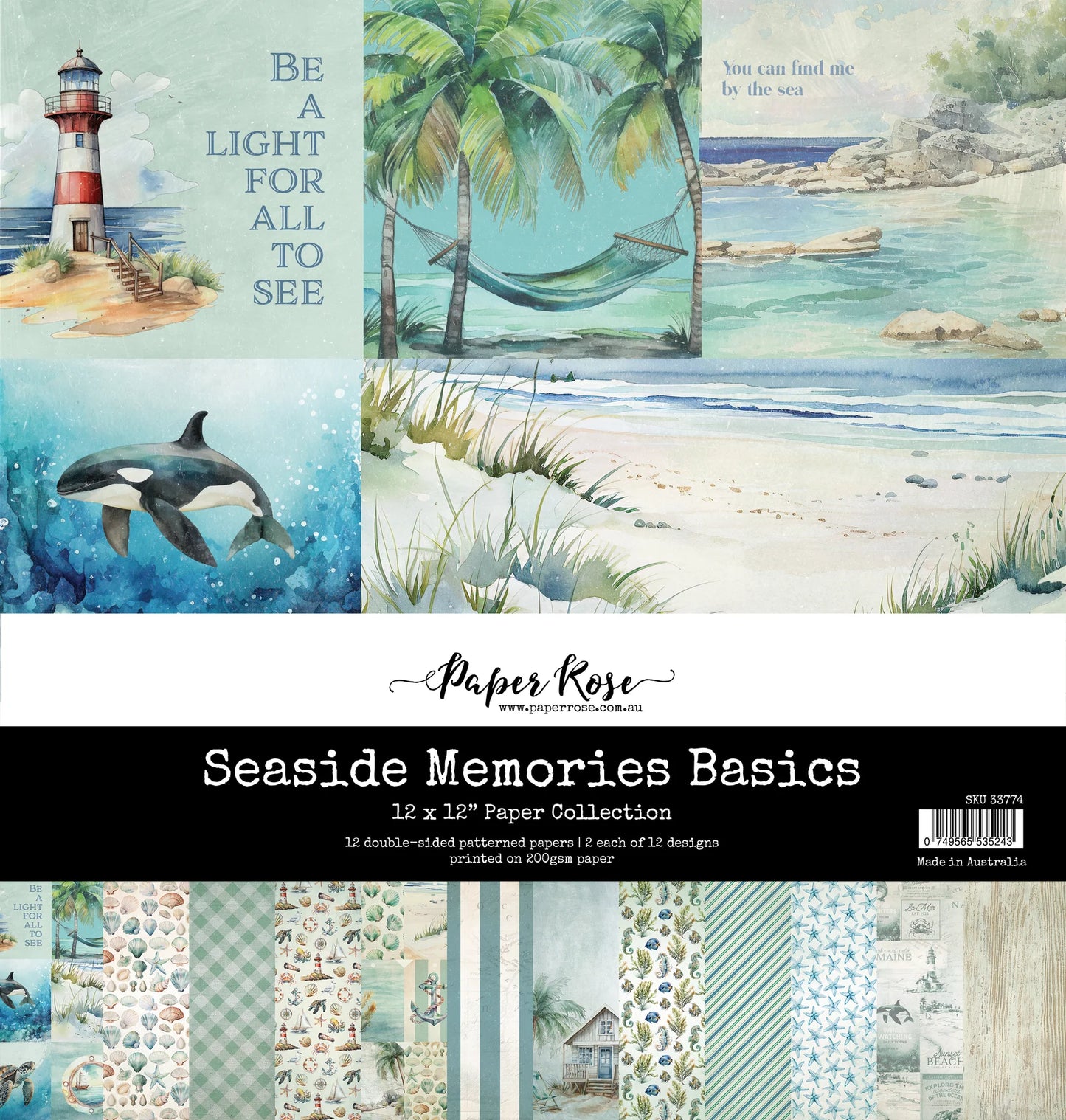 Paper Rose Studio 12x12 Double Sided Paper Pack - Seaside Memories Basics