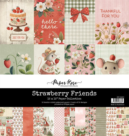 Paper Rose Studio 12x12 Double Sided Paper Pack- Strawberry Friends