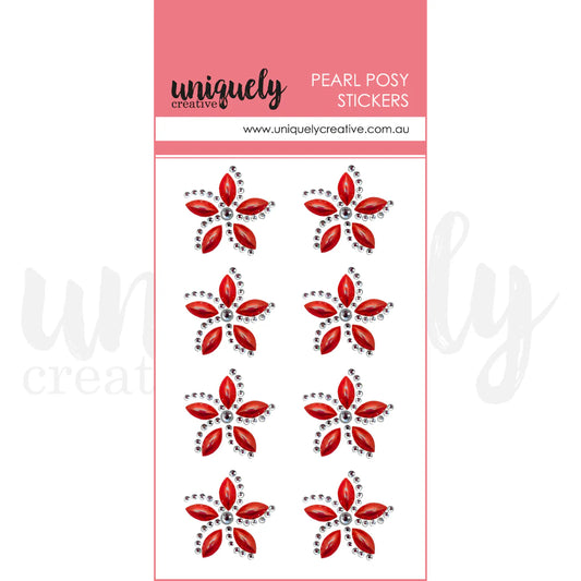 Uniquely Creative Embellishments- Pearl Posy Stickers- Christmas Red