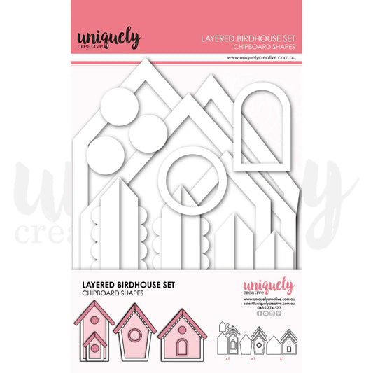 Uniquely Creative Layered Birdhouse Set- Chipboard Shapes