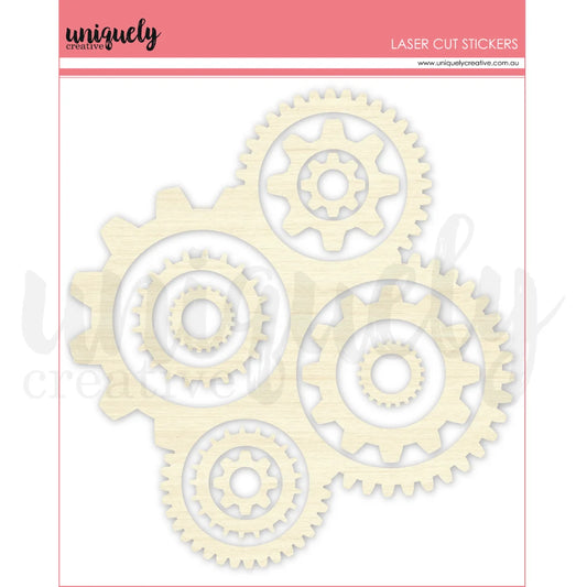 Uniquely Creative Laser Cut Stickers- Wooden Cogs