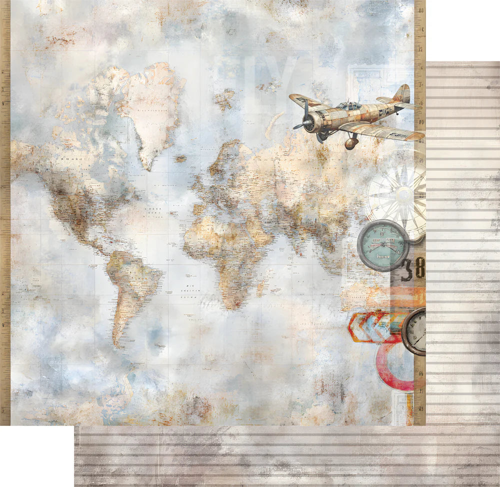 Uniquely Creative 12x12 Double Sided Paper- Wings & Wheels- Across the Sea