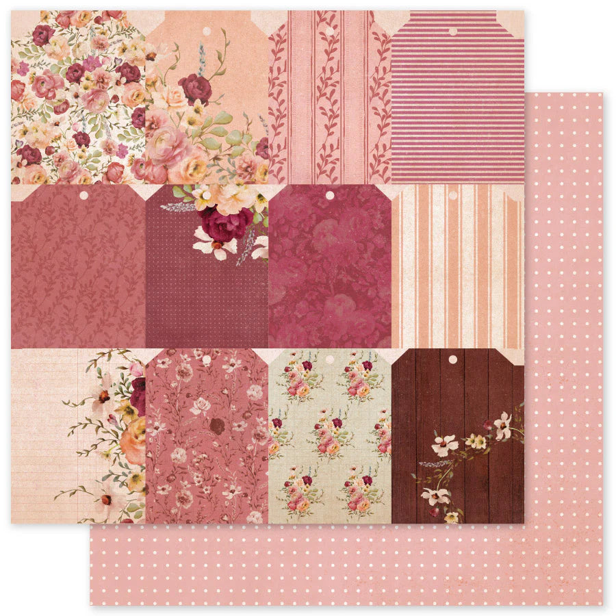 Paper Rose Studio 12x12 Double Sided Paper - Vintage Rose Basics- Sheet D