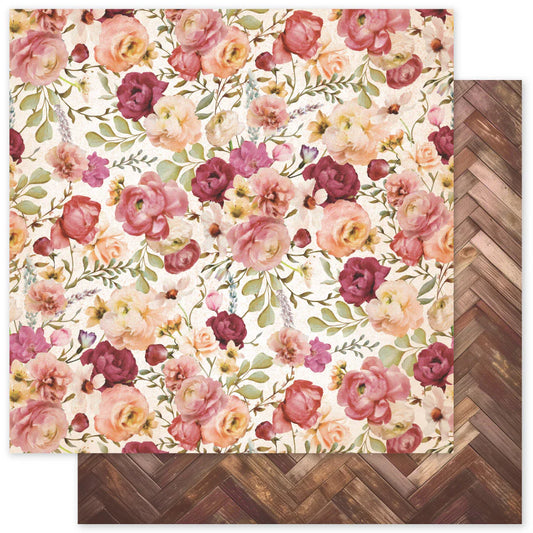 Paper Rose Studio 12x12 Double Sided Paper - Vintage Rose - Sheet D
