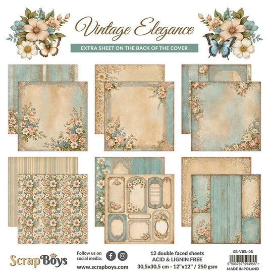 ScrapBoys 12x12 Double Sided Paper Pack - Vintage Elegance