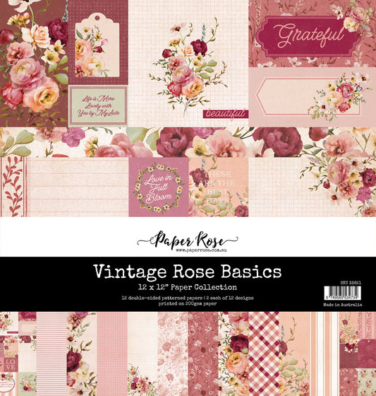 Paper Rose Studio 12x12 Double Sided Paper Pack- Vintage Rose Basics