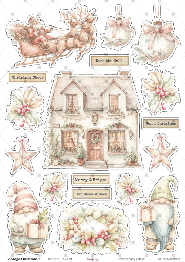 Bee Arty A4 Cut Apart Sheet - Vintage Christmas 2
