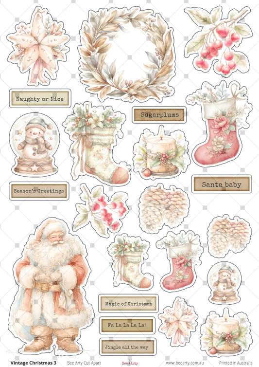 Bee Arty A4 Cut Apart Sheet - Vintage Christmas 3