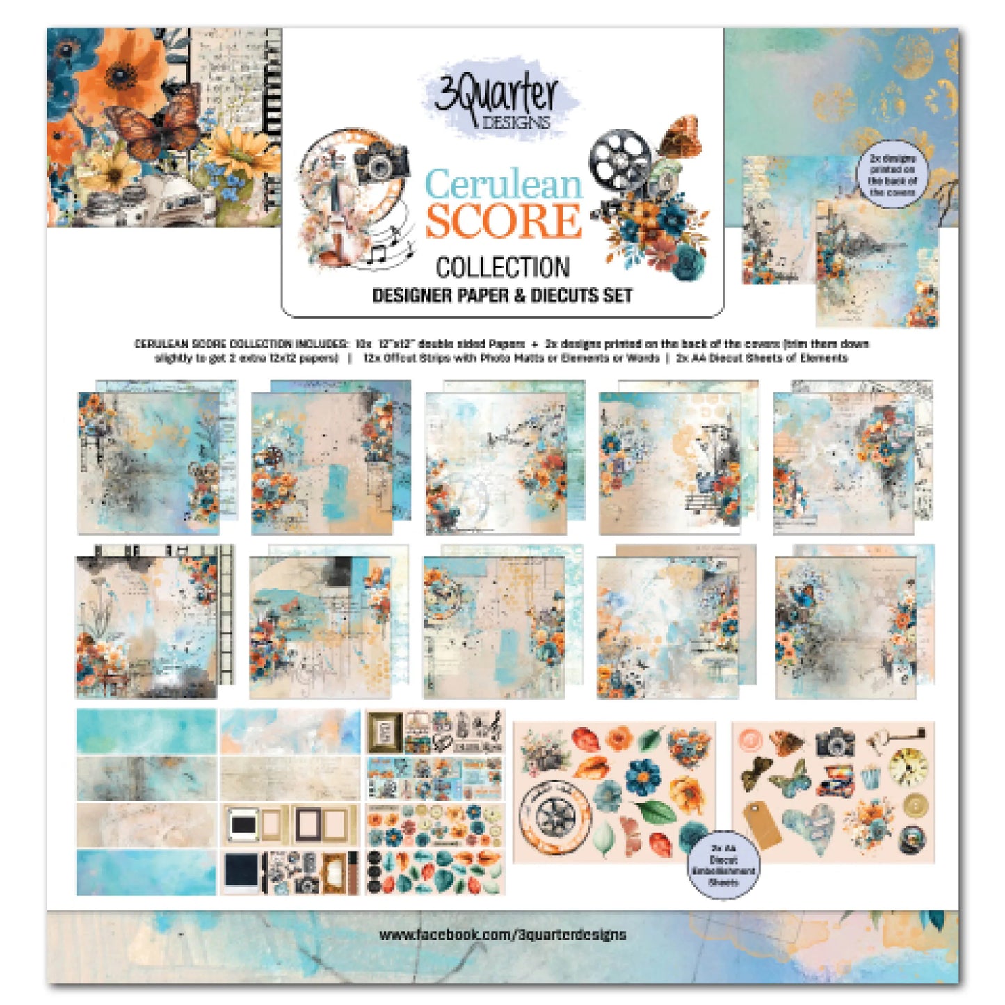 3Quarter Designs Designer Paper & Diecuts-Cerulean Score