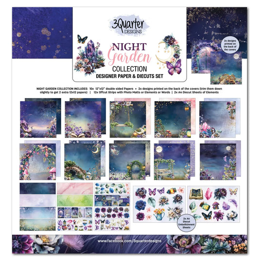 3Quarter Designs -Designer Paper & Diecut Set- Night Garden